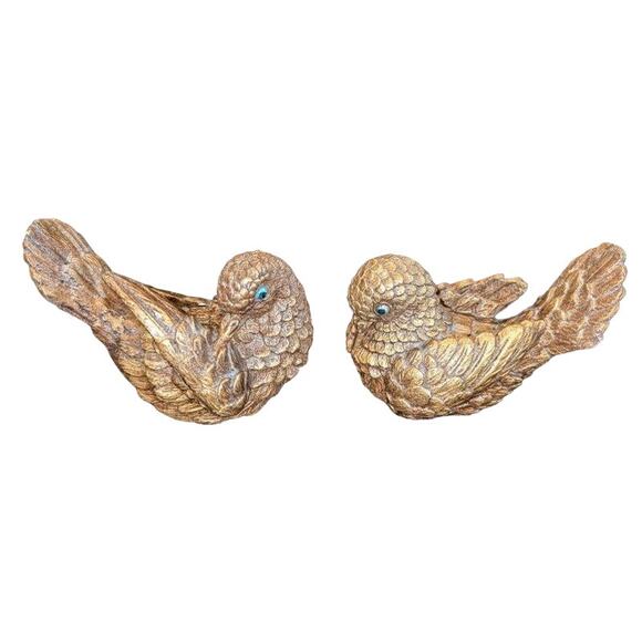 Pair of MCM Vintage Nesting Doves Hand Painted Resin Brown Blue Eyes Bookends - Picture 1 of 10